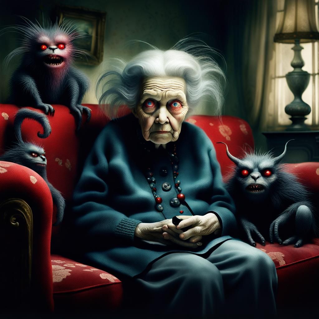 Old Woman and Fuzzy Beasts, Photo in Burton Style
