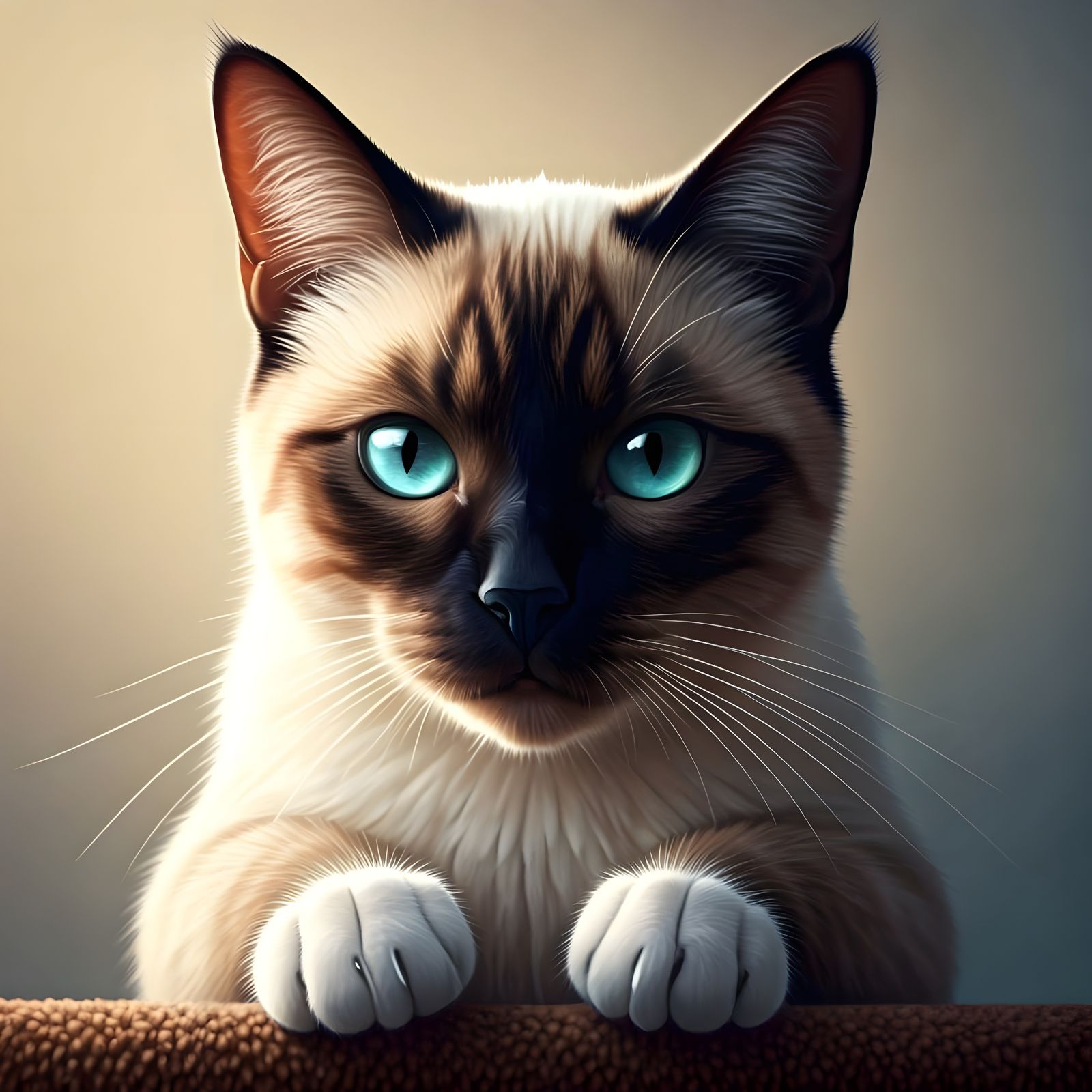 Hyperrealistic Siamese Cat Portrait with Saturated Colors