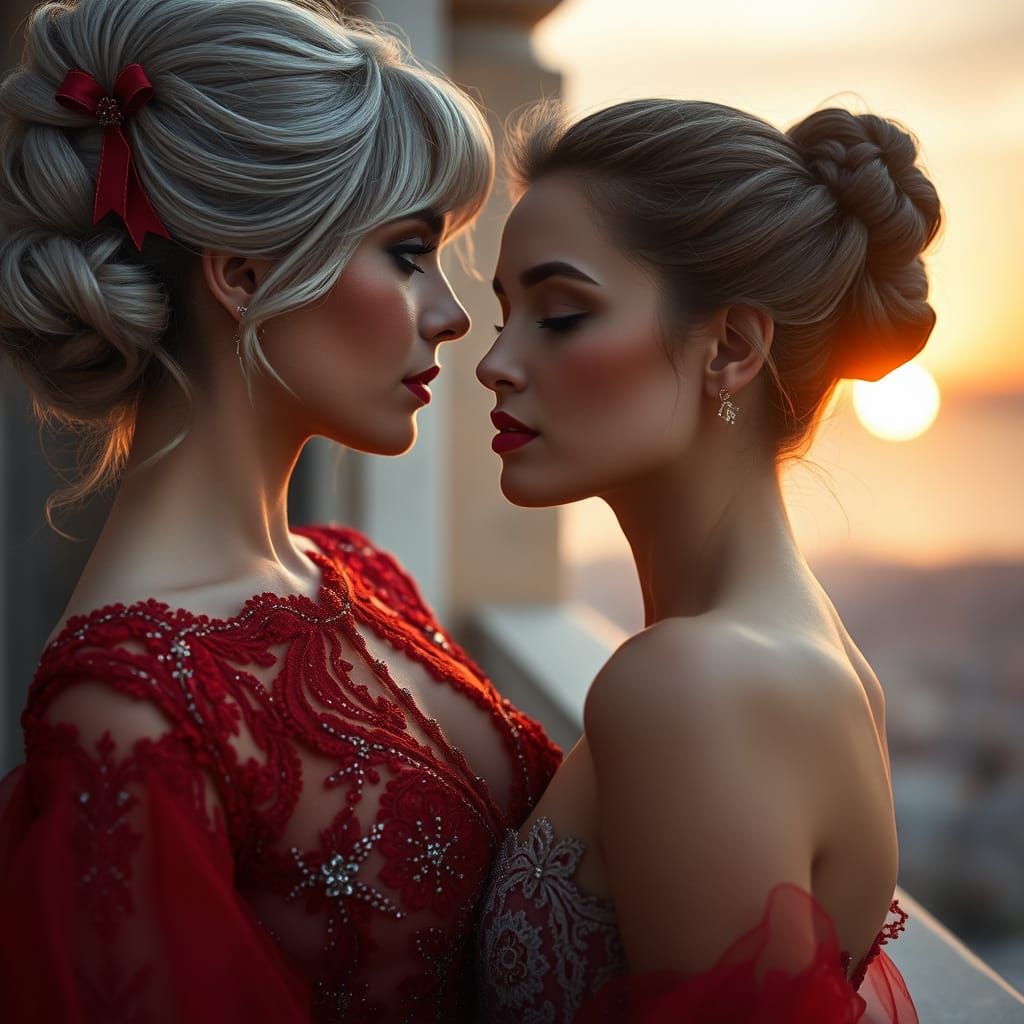 Elegant Woman in Red Evening Gown, Smoldering with Intensity