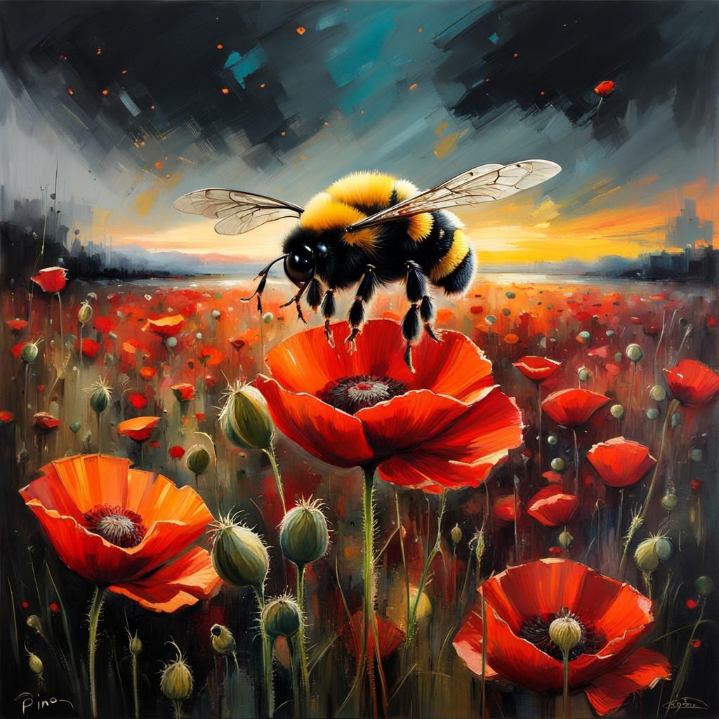 Bumble bee in a flower field