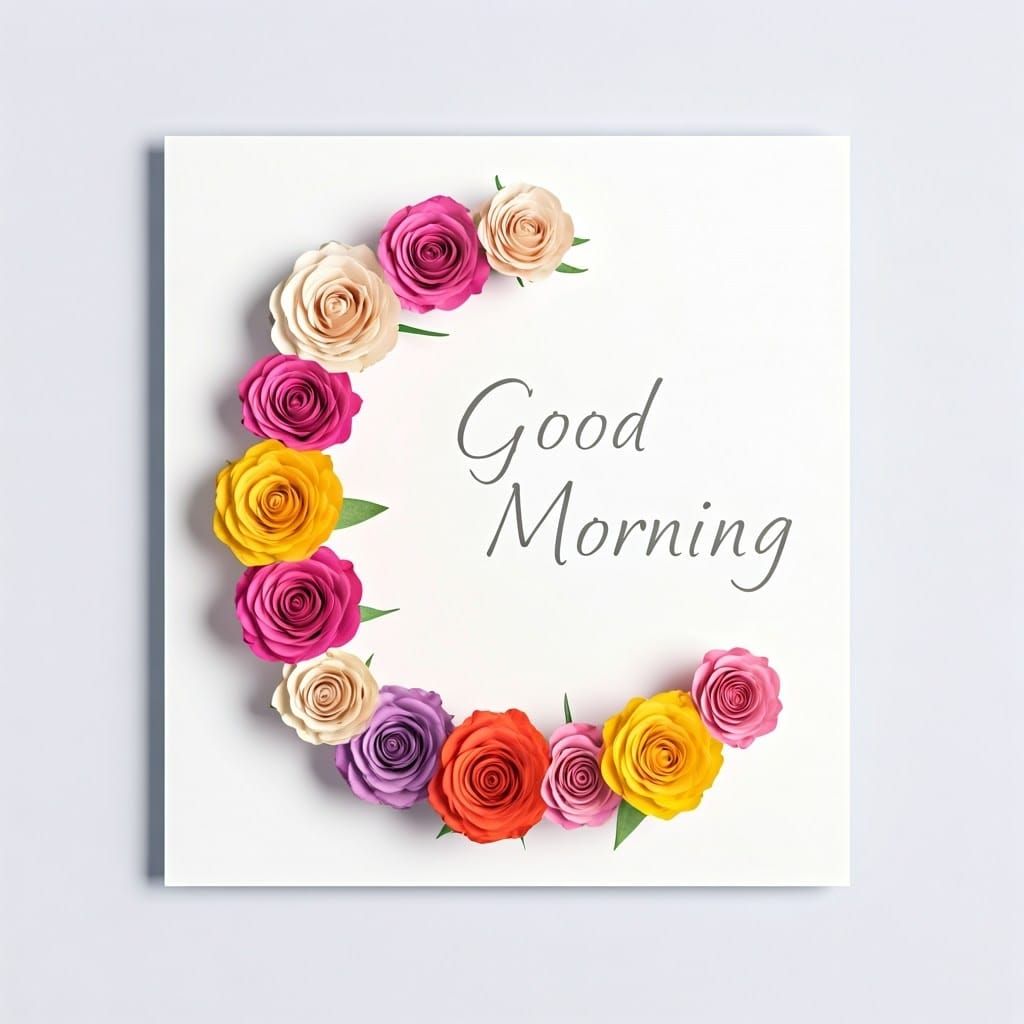Morning Greetings Card with Vibrant Roses in Cinematic Style
