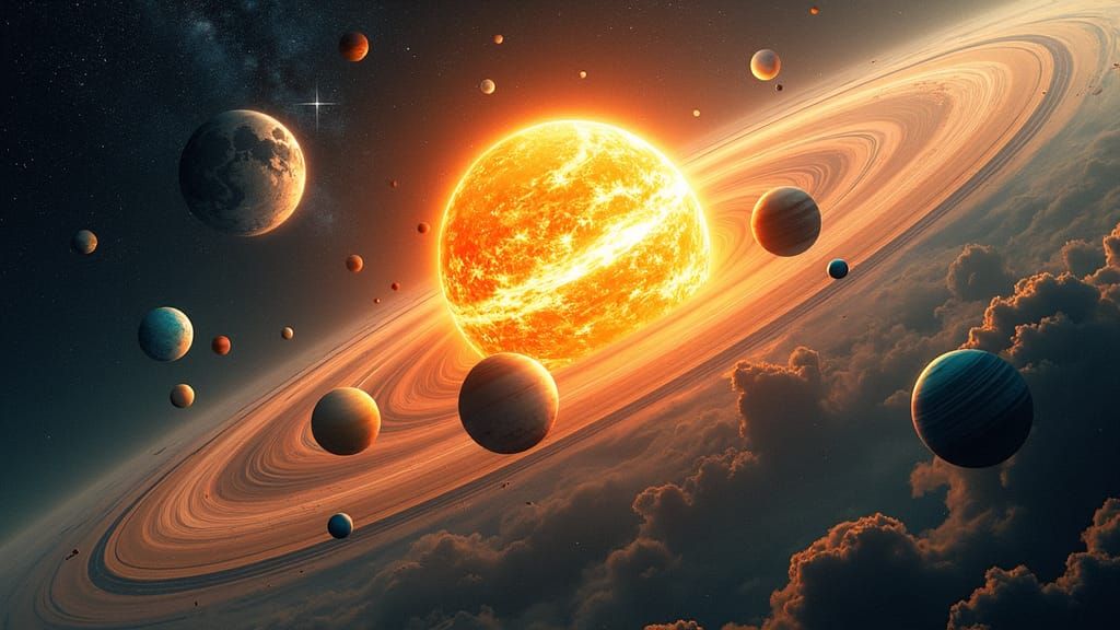 Majestic Solar System with Planets and Solar Flare