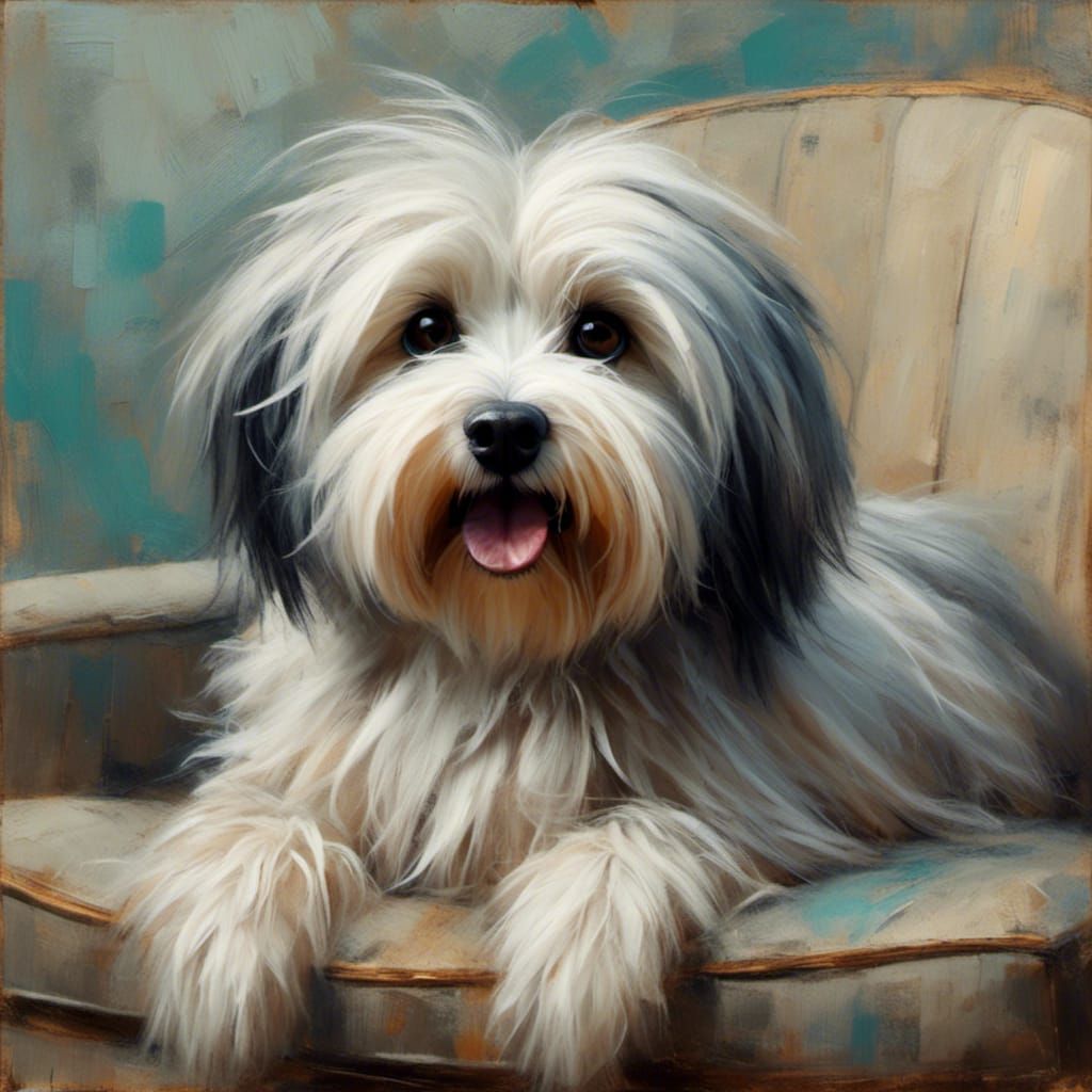 Funny Havanese Dog Portrait in Painterly Style