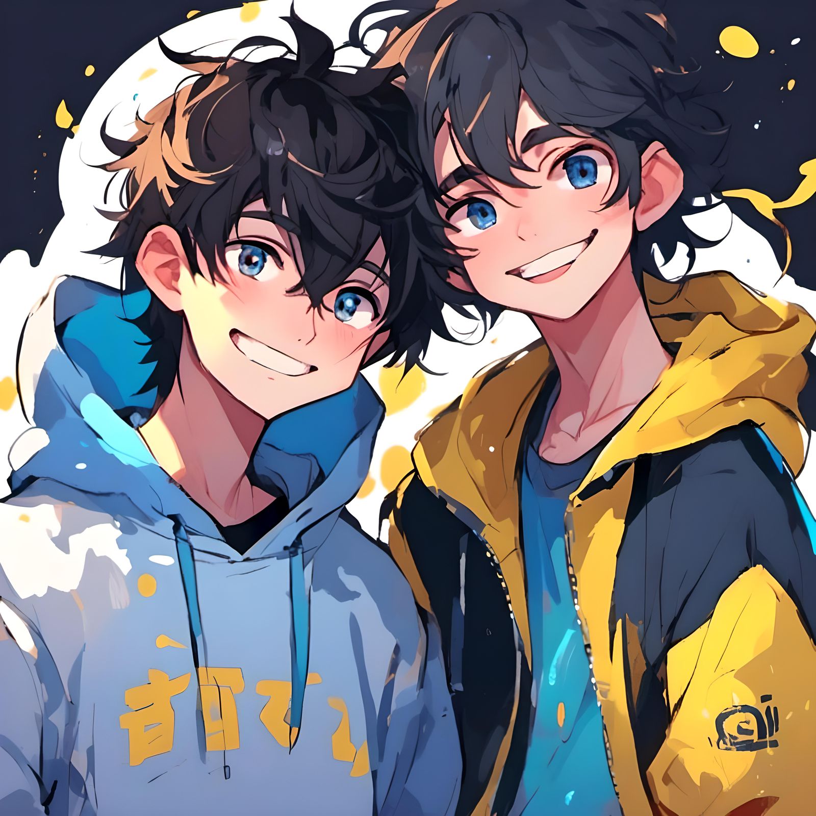 Fantasy Anime: Smiling Twins in Hoodies