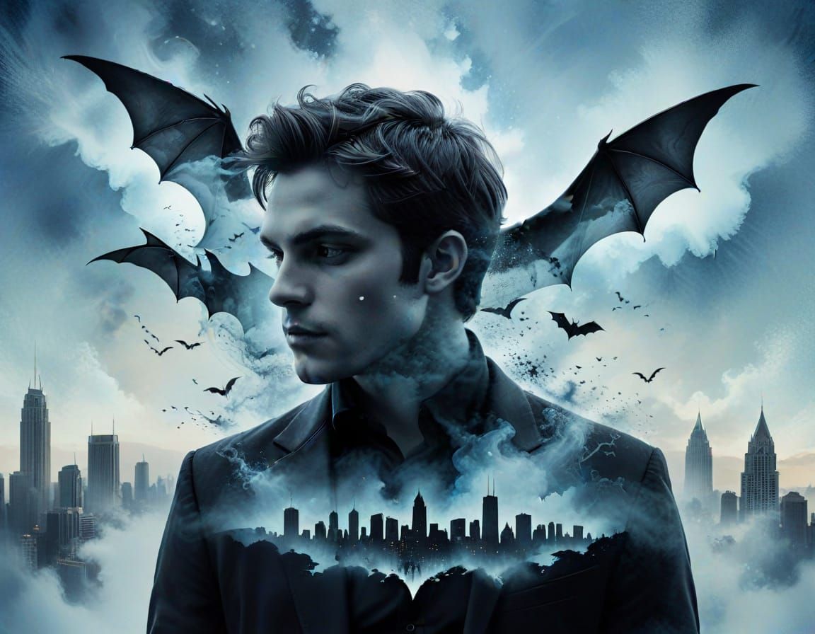 Dreamy Cityscape Double Exposure in Watercolor Style