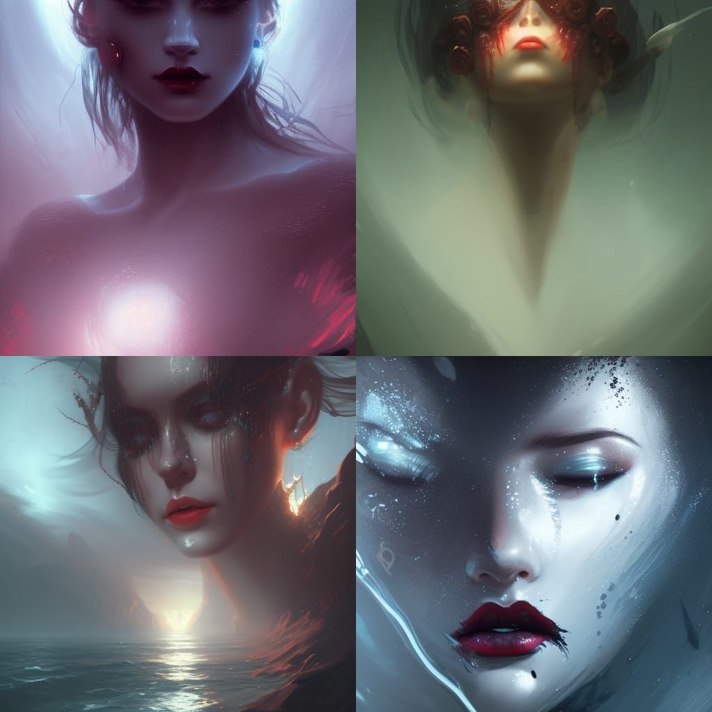 Ethereal Girl with Ocean Planet in Dark Fantasy Style