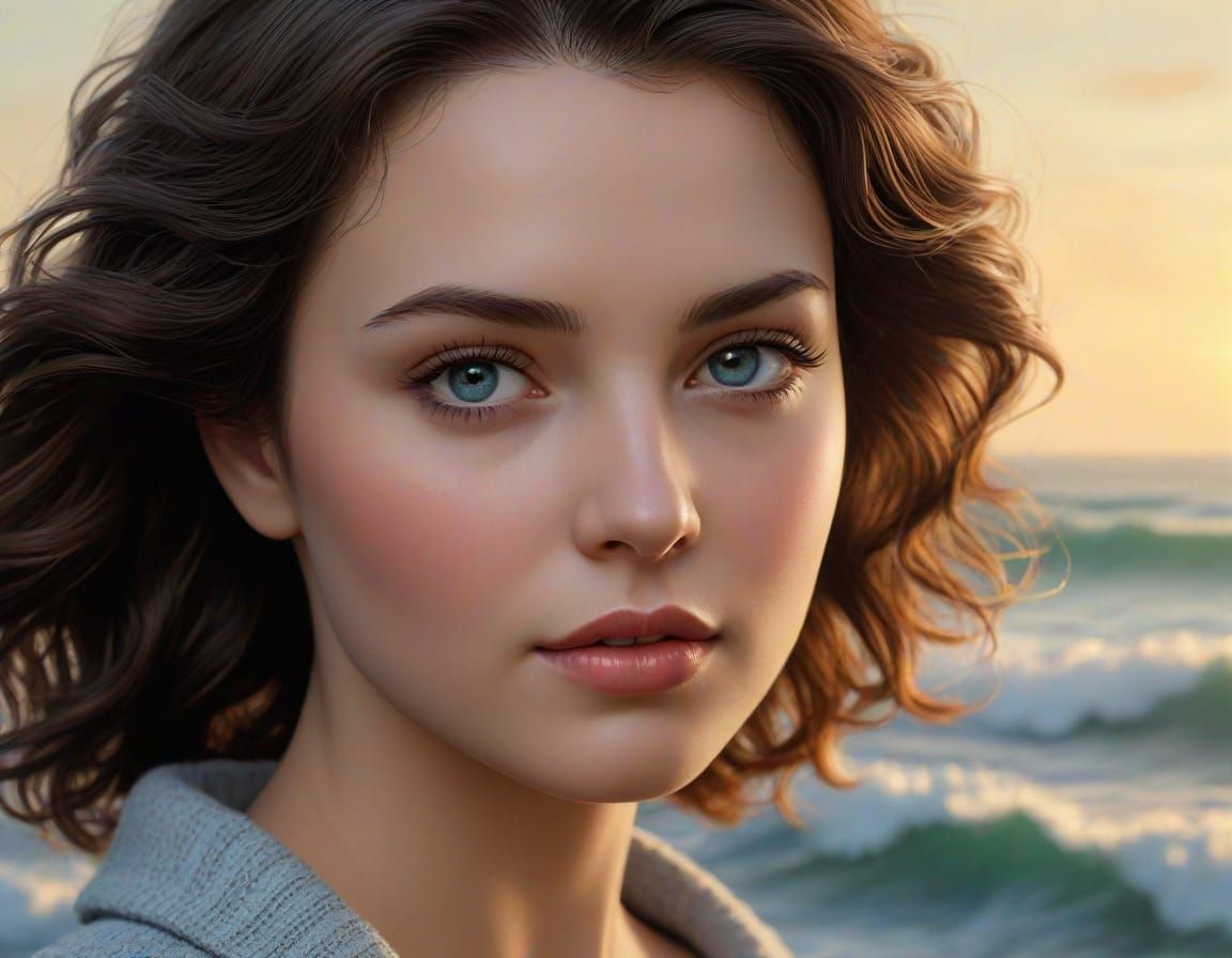 Dreamy Oceanscape Portrait in Film Noir Style