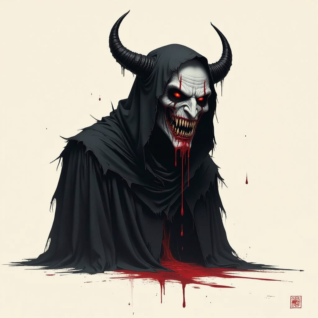 Menacing Demon with Dripping Blood in Gothic Horror Style