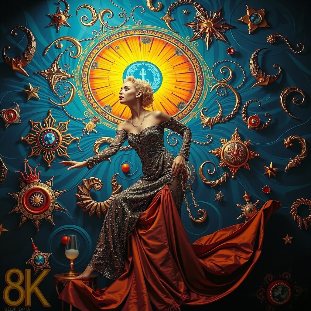 Elegant Woman in Psychedelic Luxury