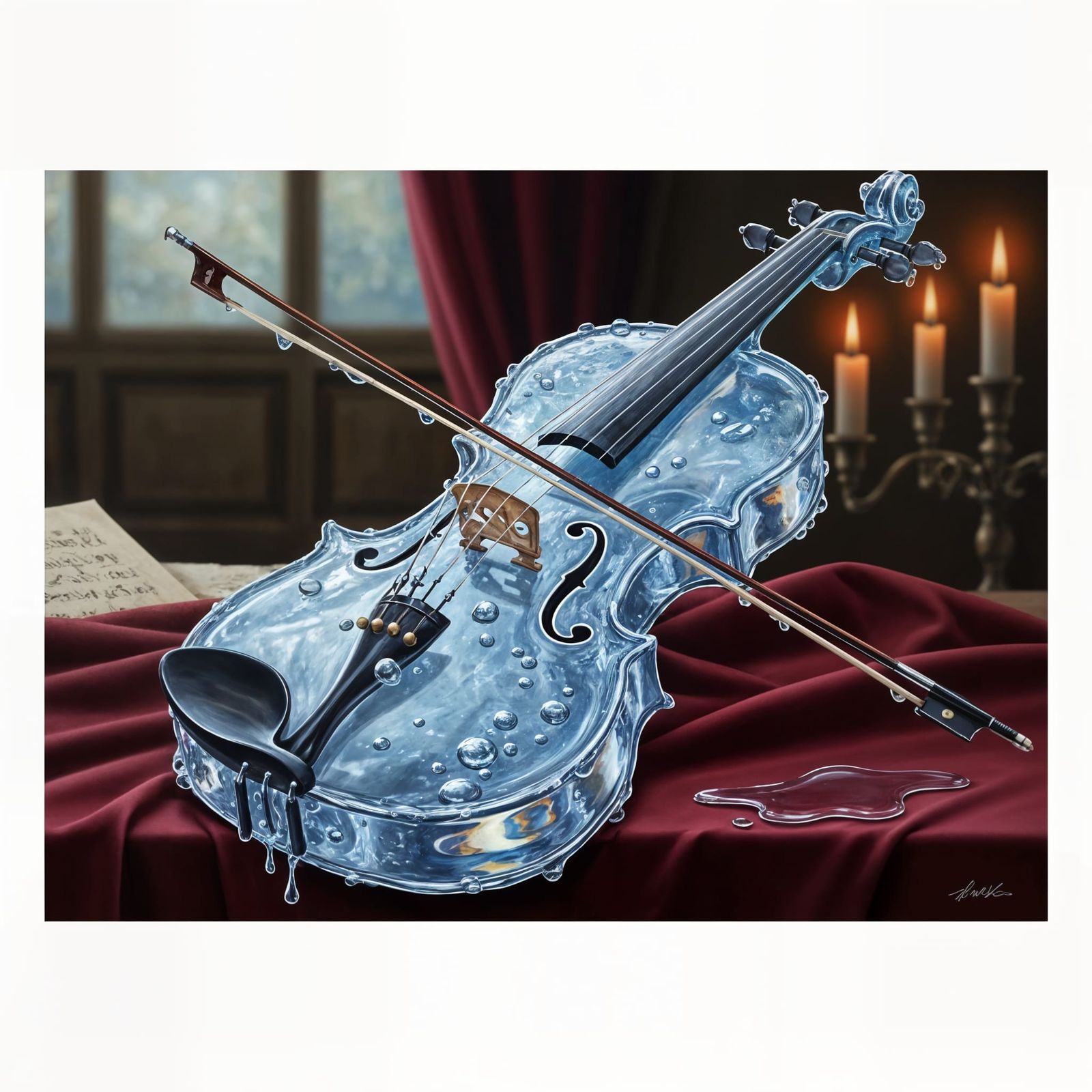 Water Violin Still Life Oil Painting