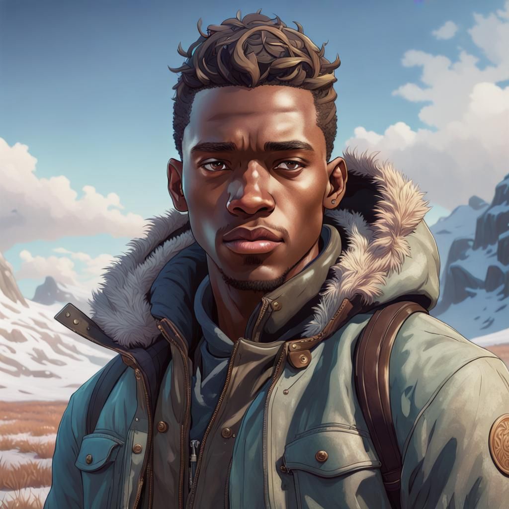 Hyperdetailed Portrait of Man in Tundra Landscape