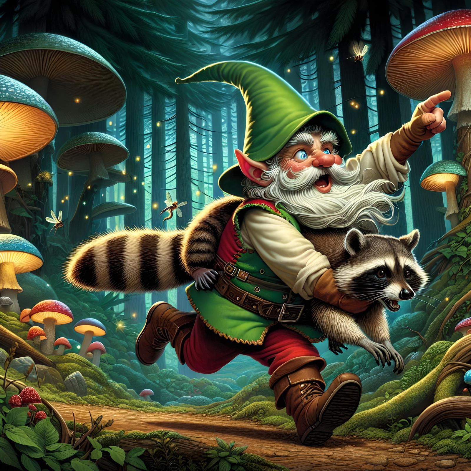 FAIL! (Prompt was Gnome riding a raccoon)