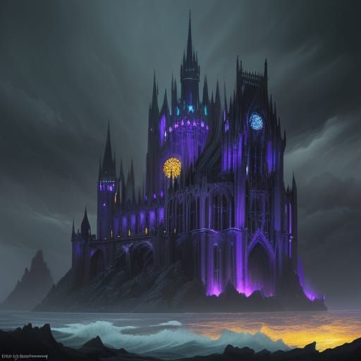 Dark Fantasy Bridge Over Turbulent Seas Concept Art