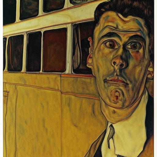 Bus Driver in Egon Schiele Style Portrait