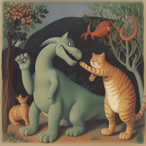 Whimsical Feline Play in Renaissance Style