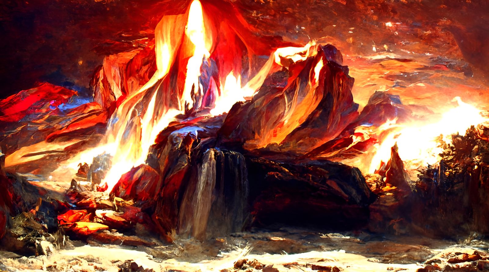 Campfire Scene: Digital Illustration in Oil Painting Style
