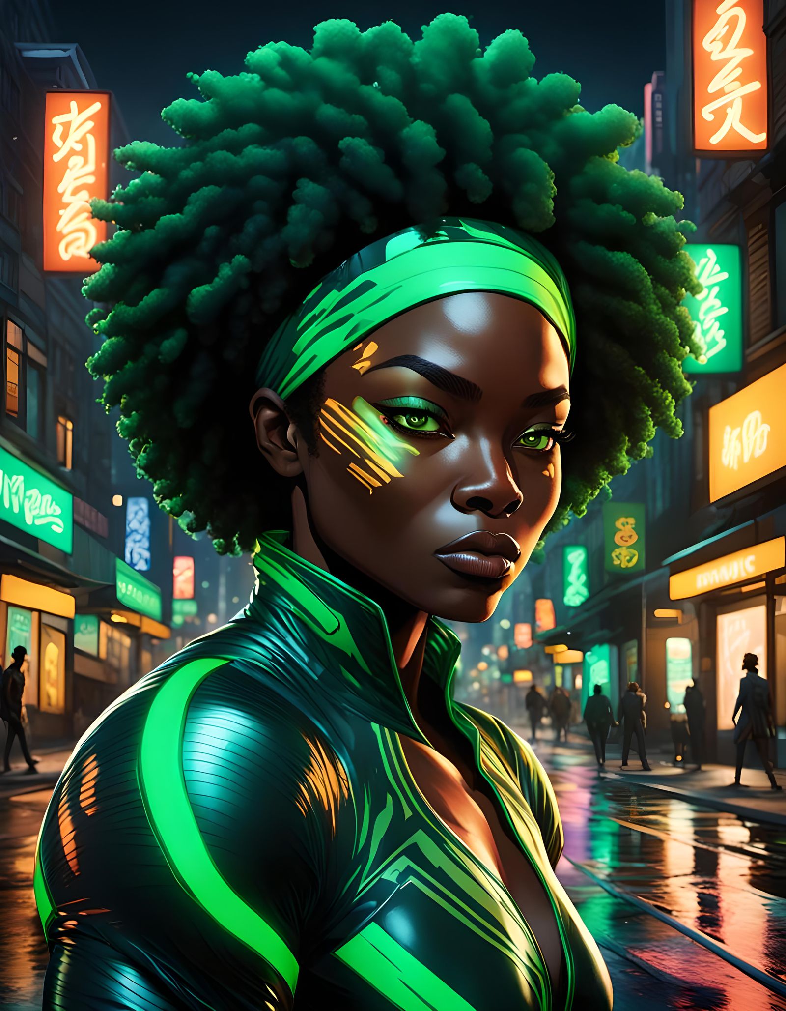 African Woman with Afro as Ninja