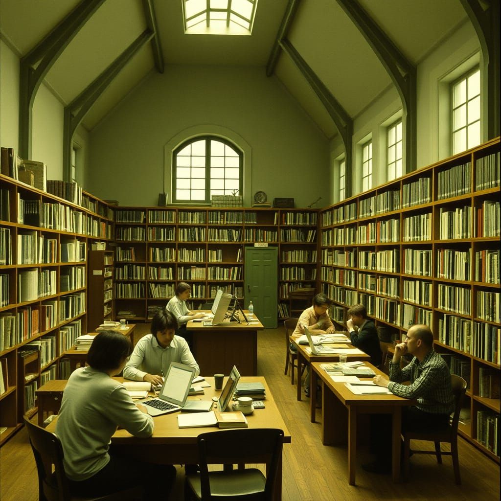 Vibrant Village Library Scene in Graphic Design Style