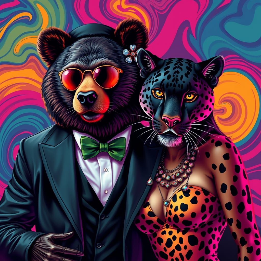 Rock and Roll Animals in Art Deco Style