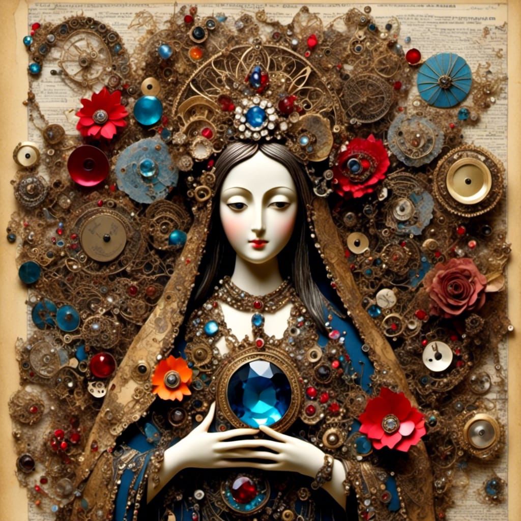 Mixed Media Mother Mary Collage with Vintage Elements