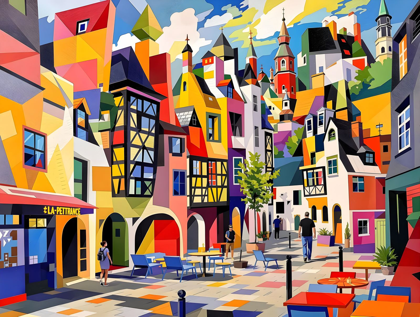 Cubist Watercolour of La Petite France, Strasbourg