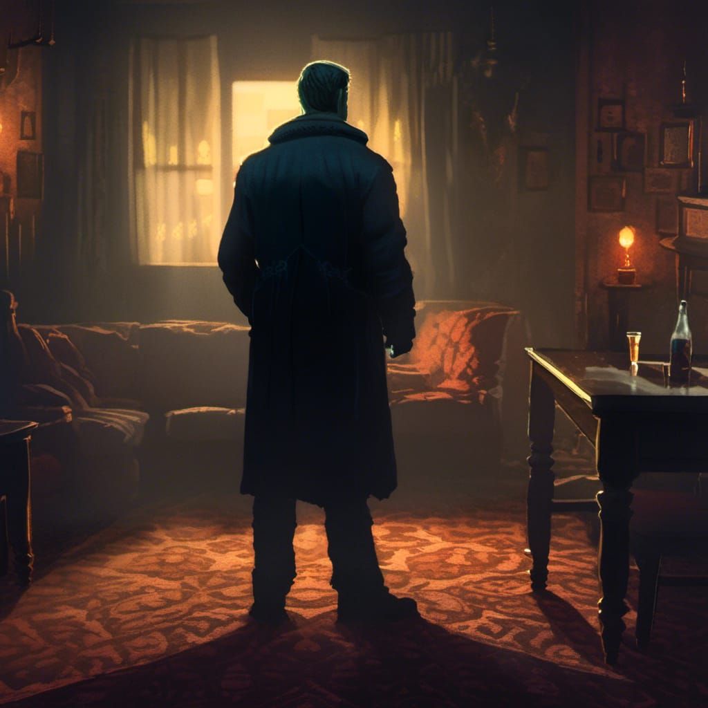 Mysterious Figure Gazing at Beer Glass