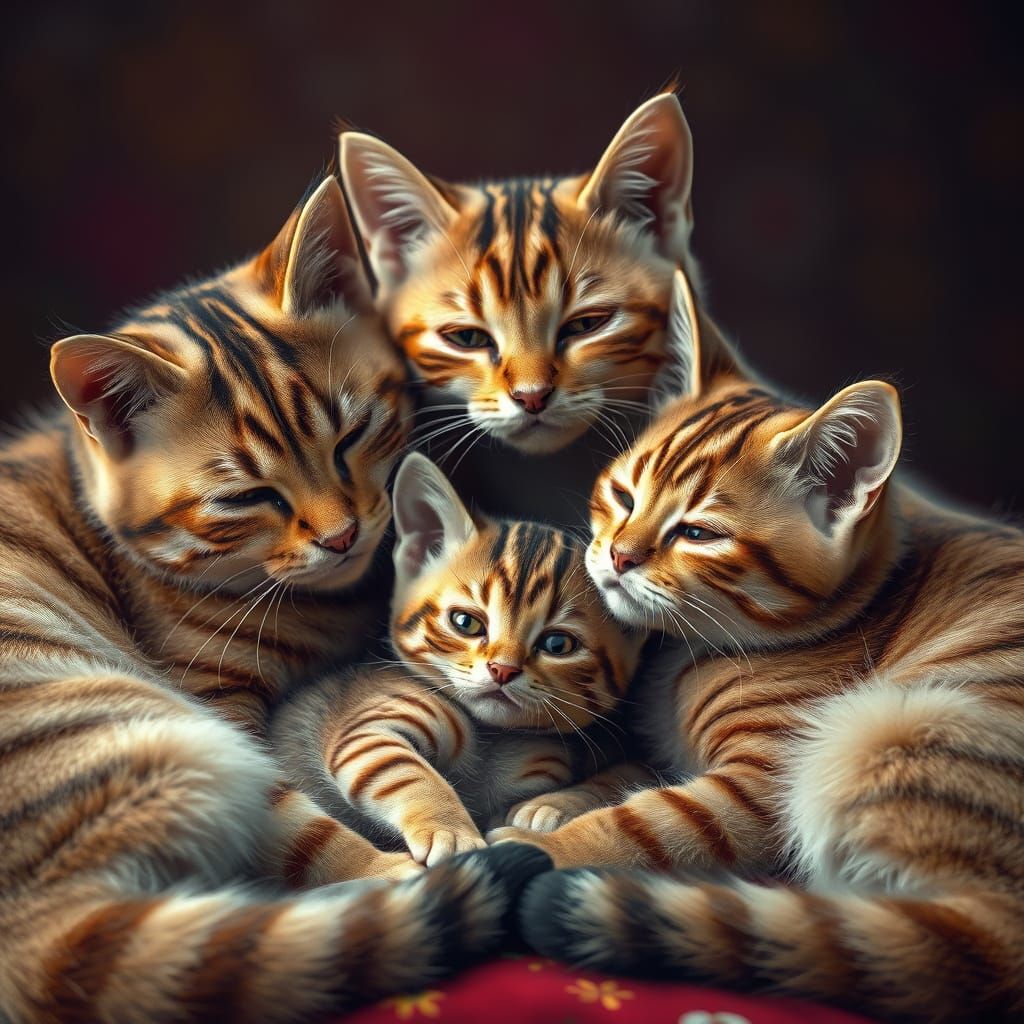 Whimsical Feline Family in Dreamy Fantasy World