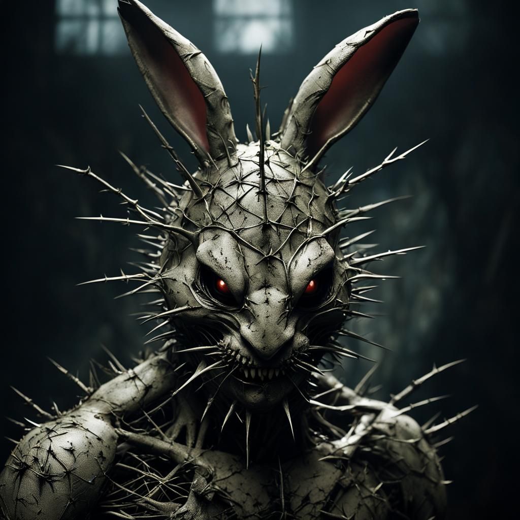 Morbid Cartoon Rabbit Encased in Thorns