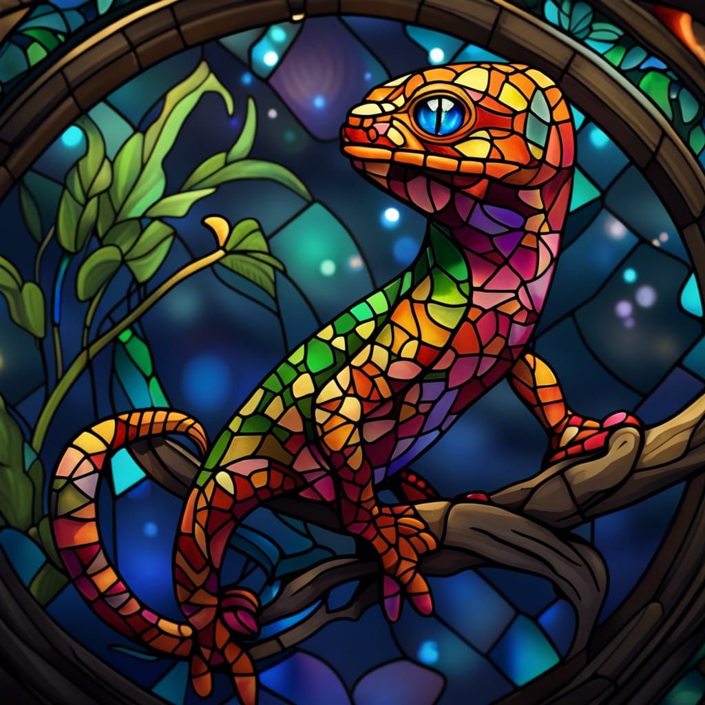 Stained Glass Gecko with Reflective Lighting