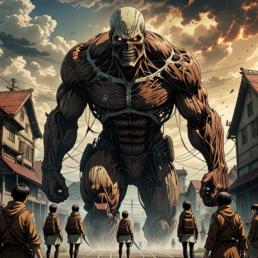 Giant Titan in Horror Anime Style
