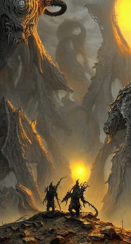 Epic Battlefield of Draconic Gods and Ancient Golems