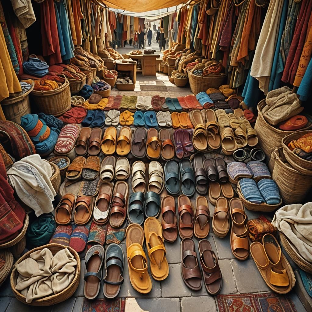 Jerusalem Market Sandals: Photorealistic Concept Art