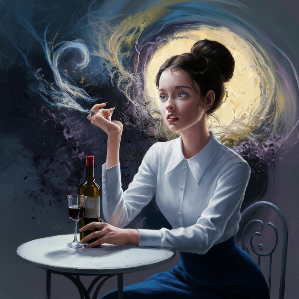 Contemplative Young Woman Illustration in Conceptual Art Sty...