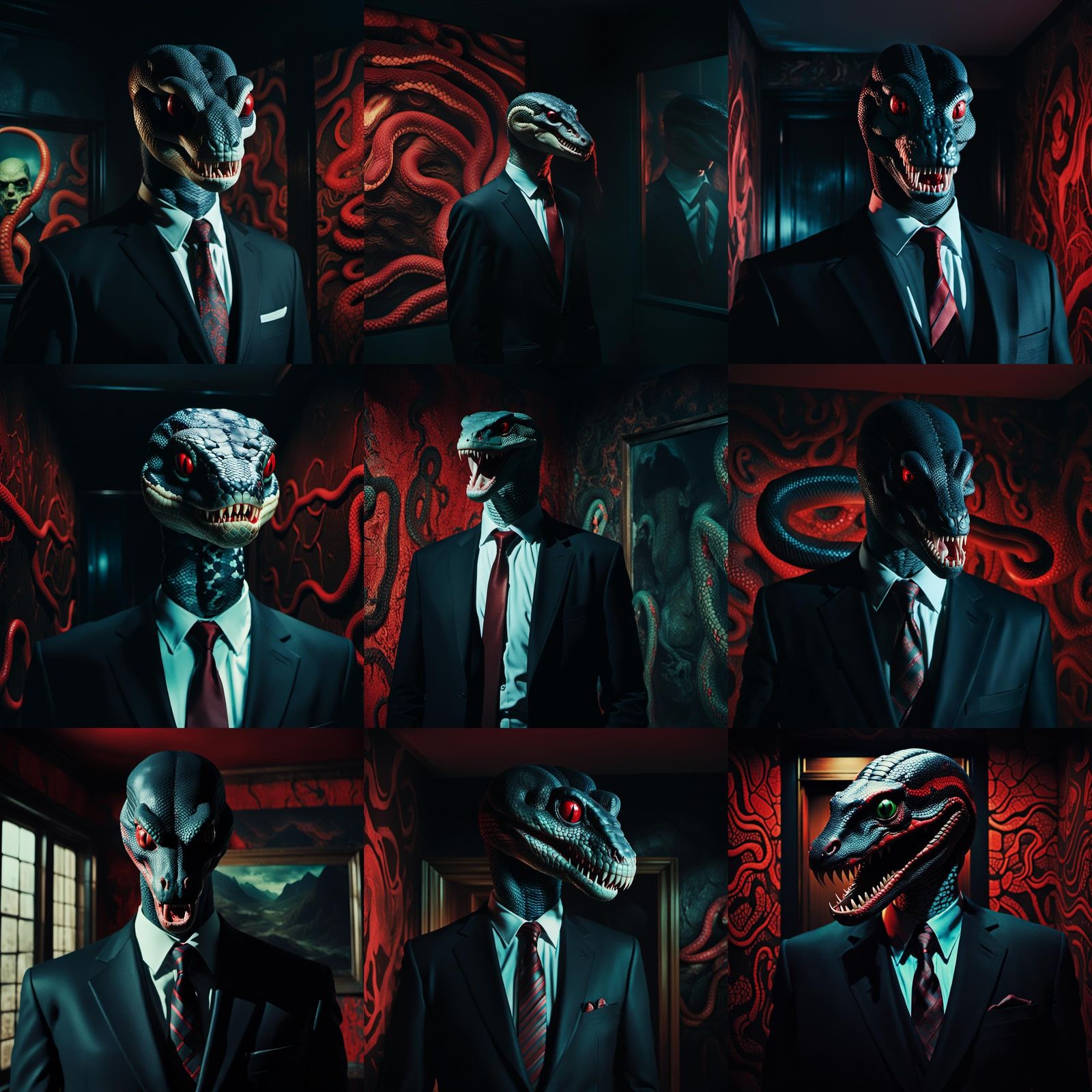 Human Snake Mutant in Dark Room, Cinematic Still