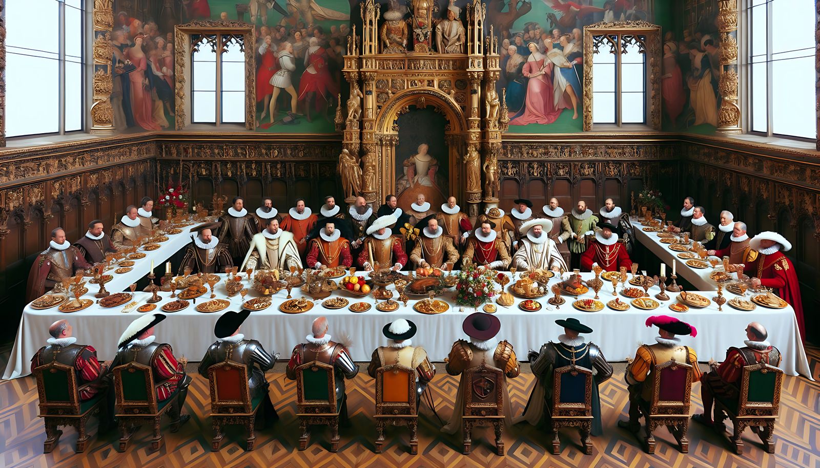 An extravagant banquet laid out for a King and his closest knights.