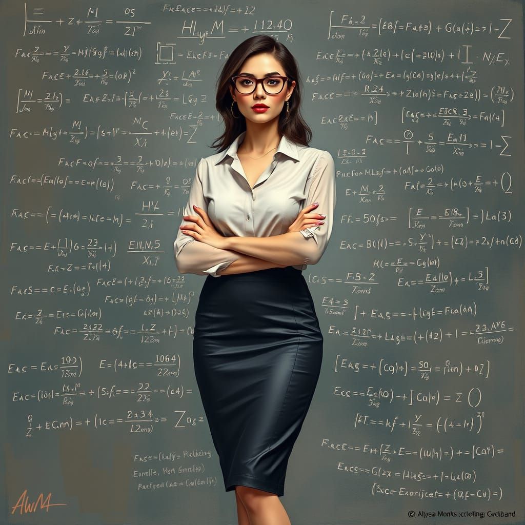Confident Woman Amidst Equations