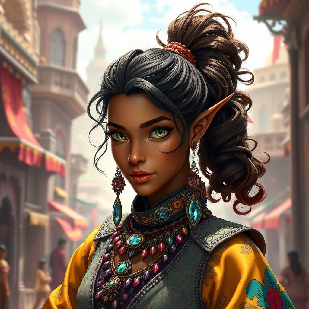 Vibrant Desert Bard: A Fantasy Portrait in 3D Anime Style