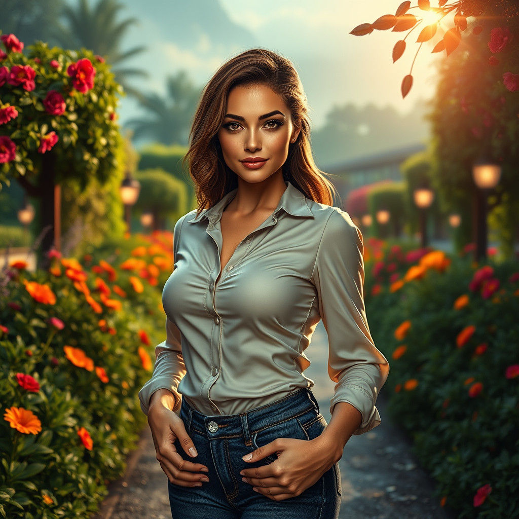 Woman in Garden Road as Detailed Matte Painting