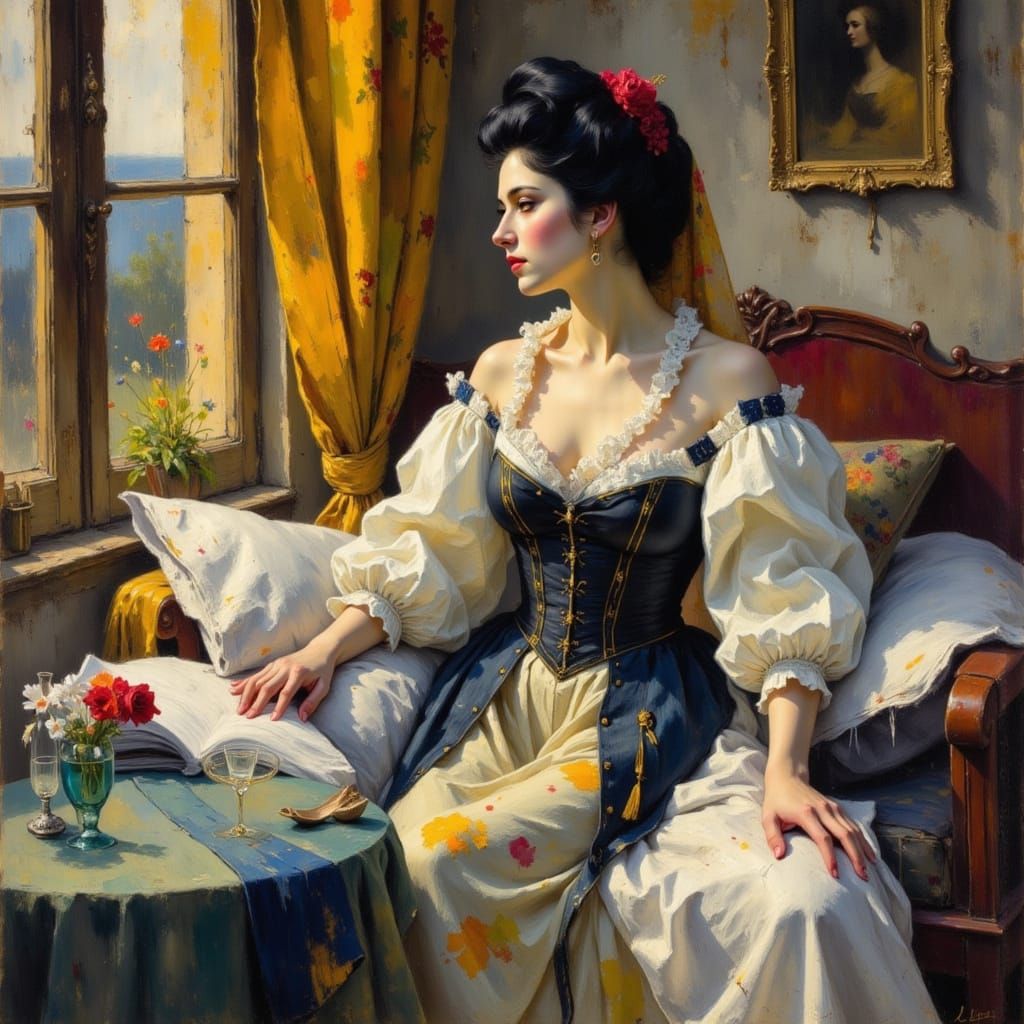 Impressionist Madame Bovary in Renoir and Schiele Style