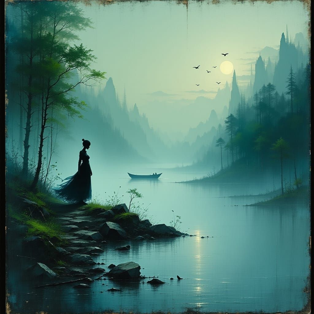 Serene Riverbank at Dusk, in Soft Focus Impressionism