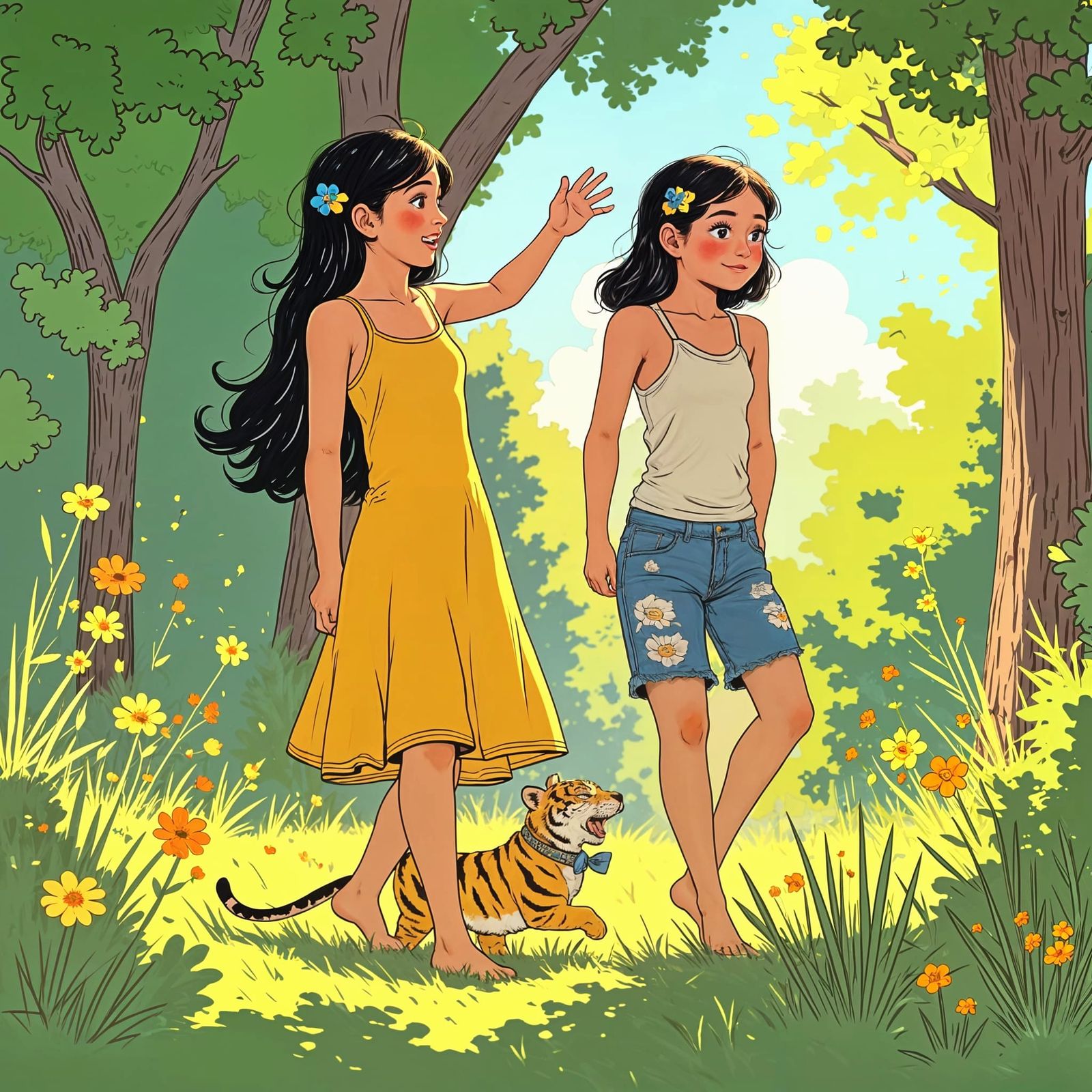 Teenage Sisters Enjoy Playtime with their Fierce Feline Frie...