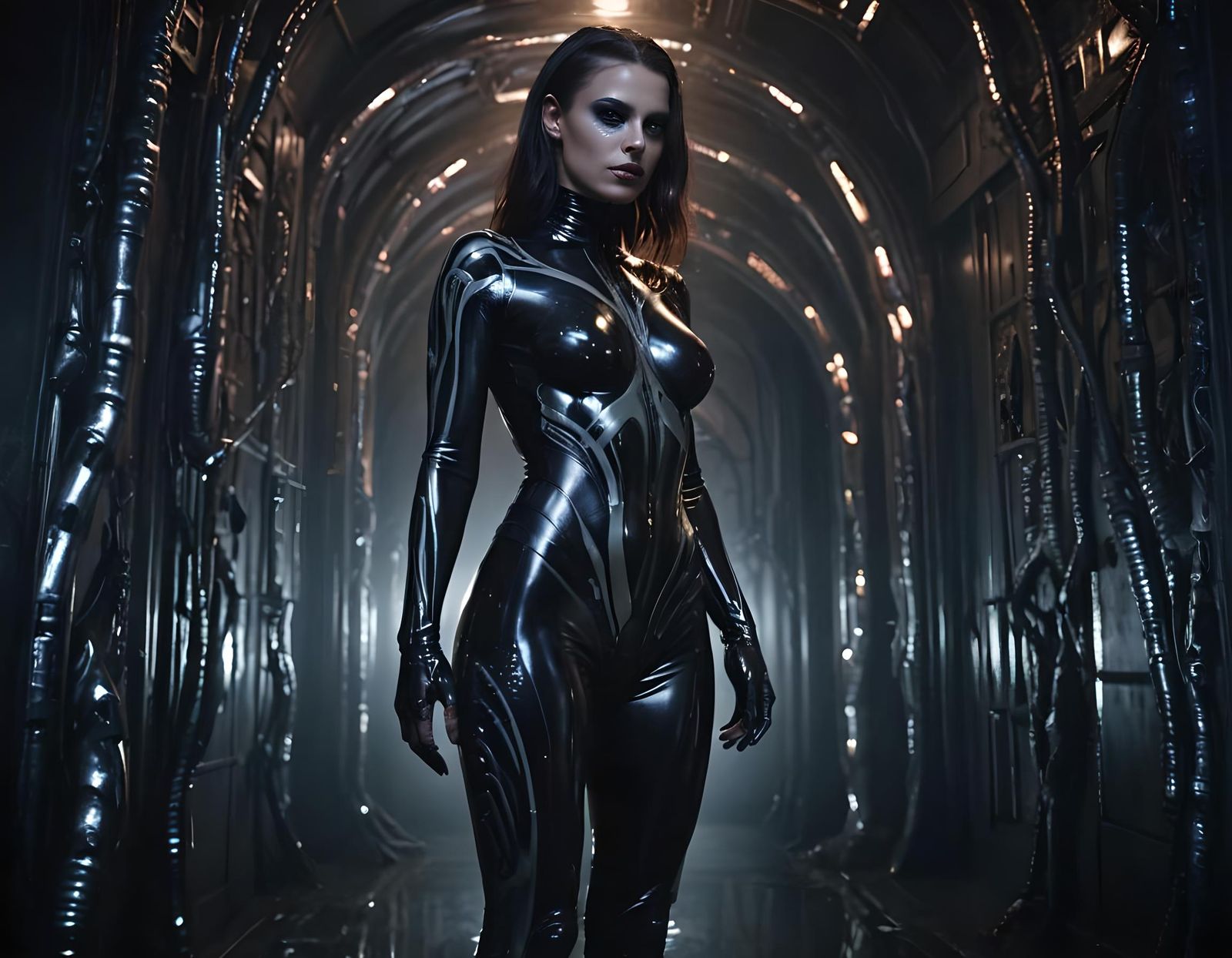 black latex paint suit.