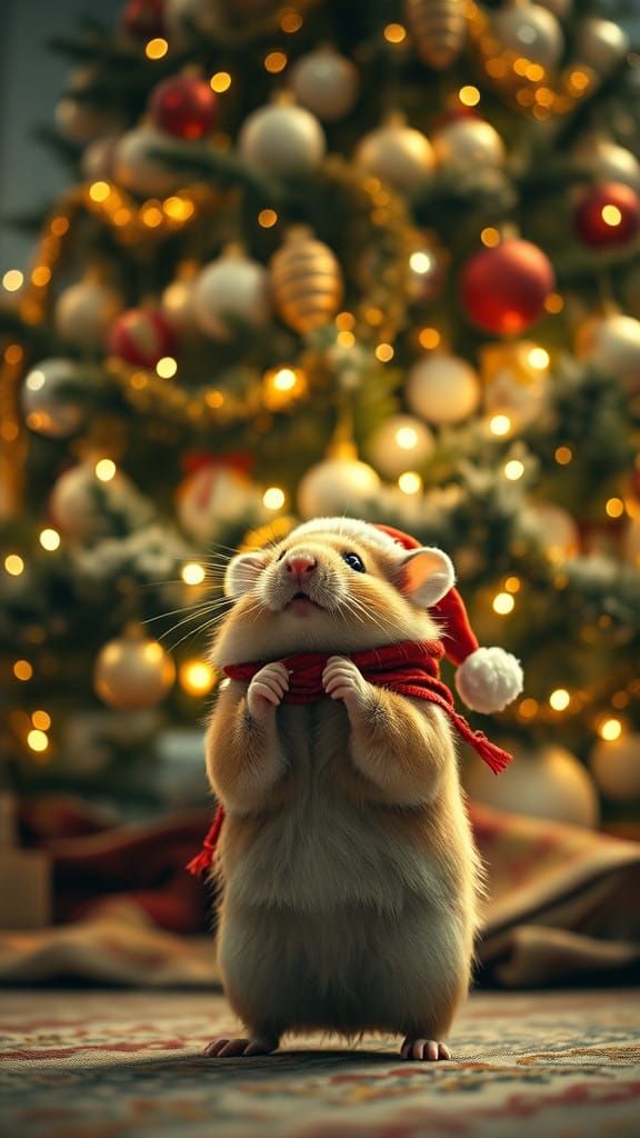 A Miniature Christmas Hamster in a Winter Wonderland Scene