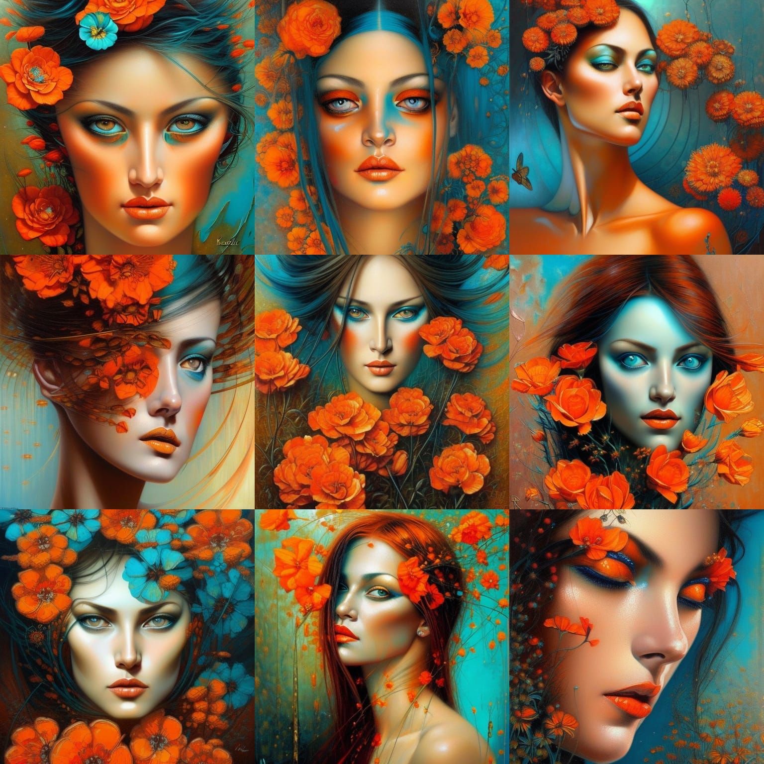 Striking Portrait with Flowers in the Style of Karol Bak