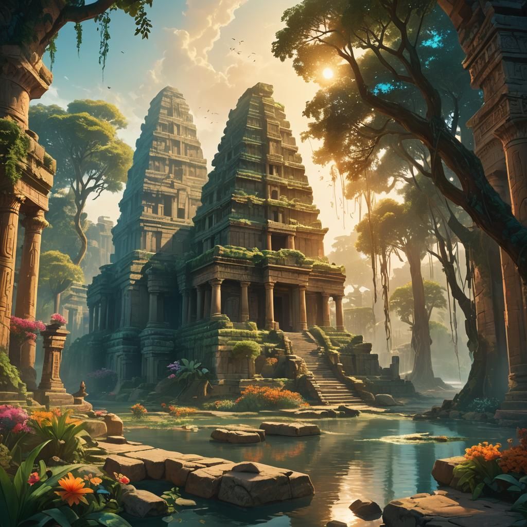 Ancient Nile Temple in Golden Sunlight