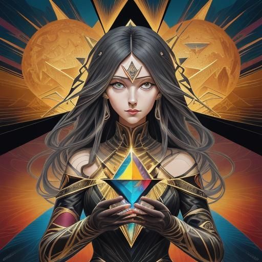 Golden Hourglass Pyramid in Anime Key Visual Style