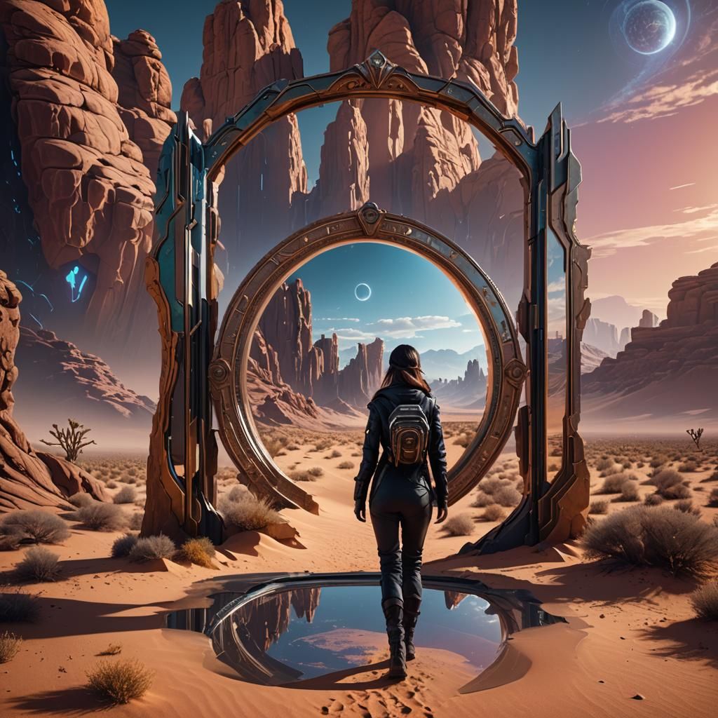 Mirror Portal to Futuristic Desert