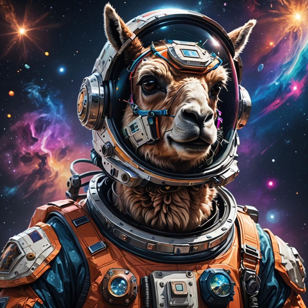 Llama Astronaut Gazing at Earth, Detailed Concept Art
