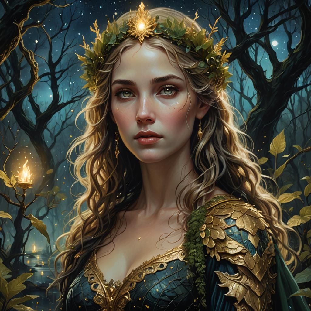 Aphrodite in Swamp Forest: Fantasy Concept Art