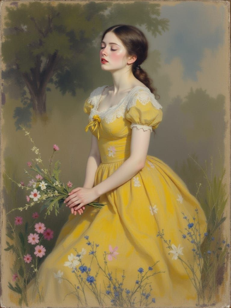 Portrait in Yellow Dress with Soft Pastel Colors